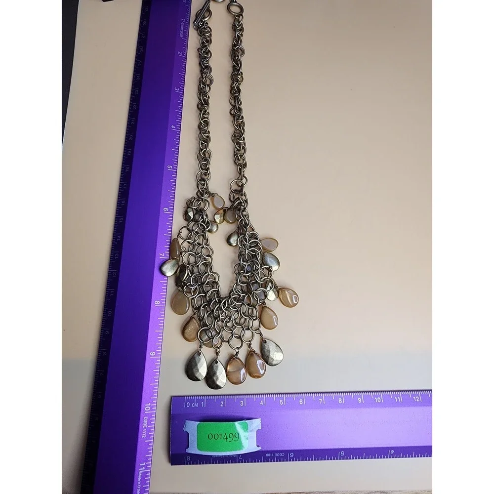 Vintage LIZ CLAIBORNE Signed Bib Necklace Chandelier of Faceted‎ Bronze Tone 15